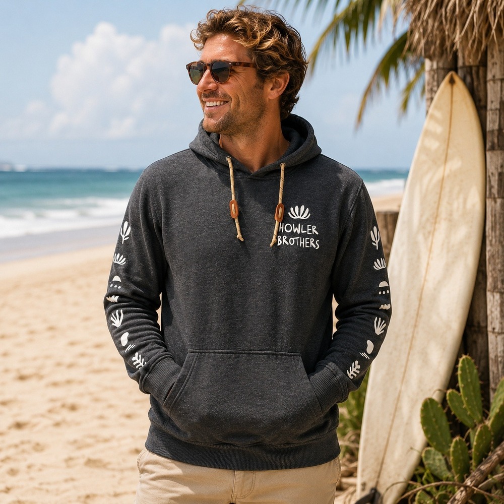 Howler Brothers Mens Select‎ Graphic Pullover Hoodie M Gray Fleece Outdoor Surf